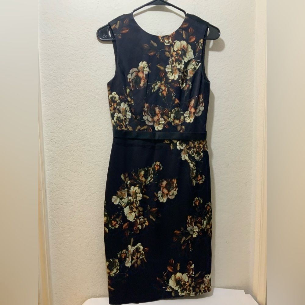 JASON WU Dress floral black v back viscose combo silk lining size 4 G2